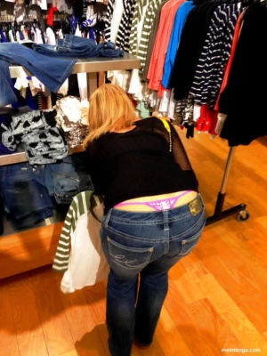Purple thong out while shopping