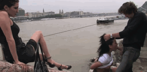 Brunette watching blowjob