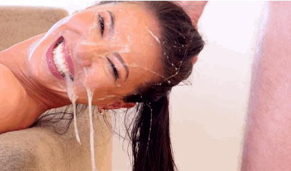 brunette drenched in cum