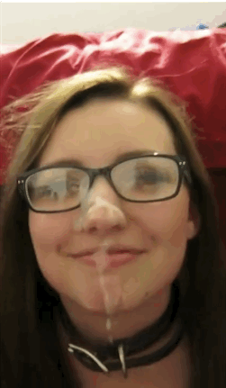 facialized glasses licking cum