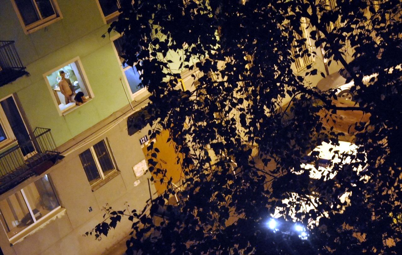 By the open window