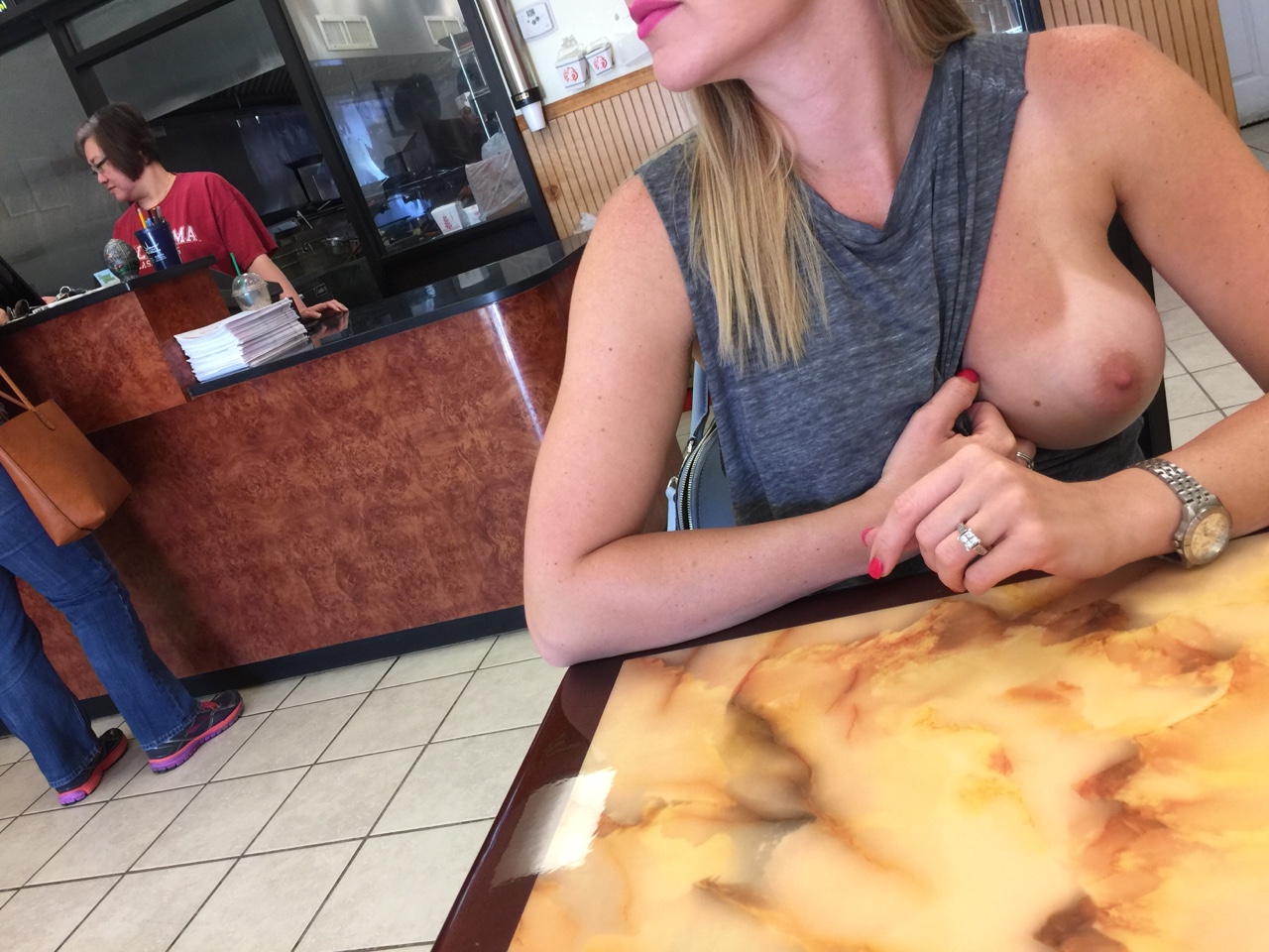 Sexy wife flashing in public