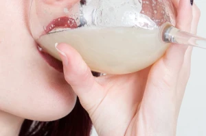 slut drinking wineglass of cum
