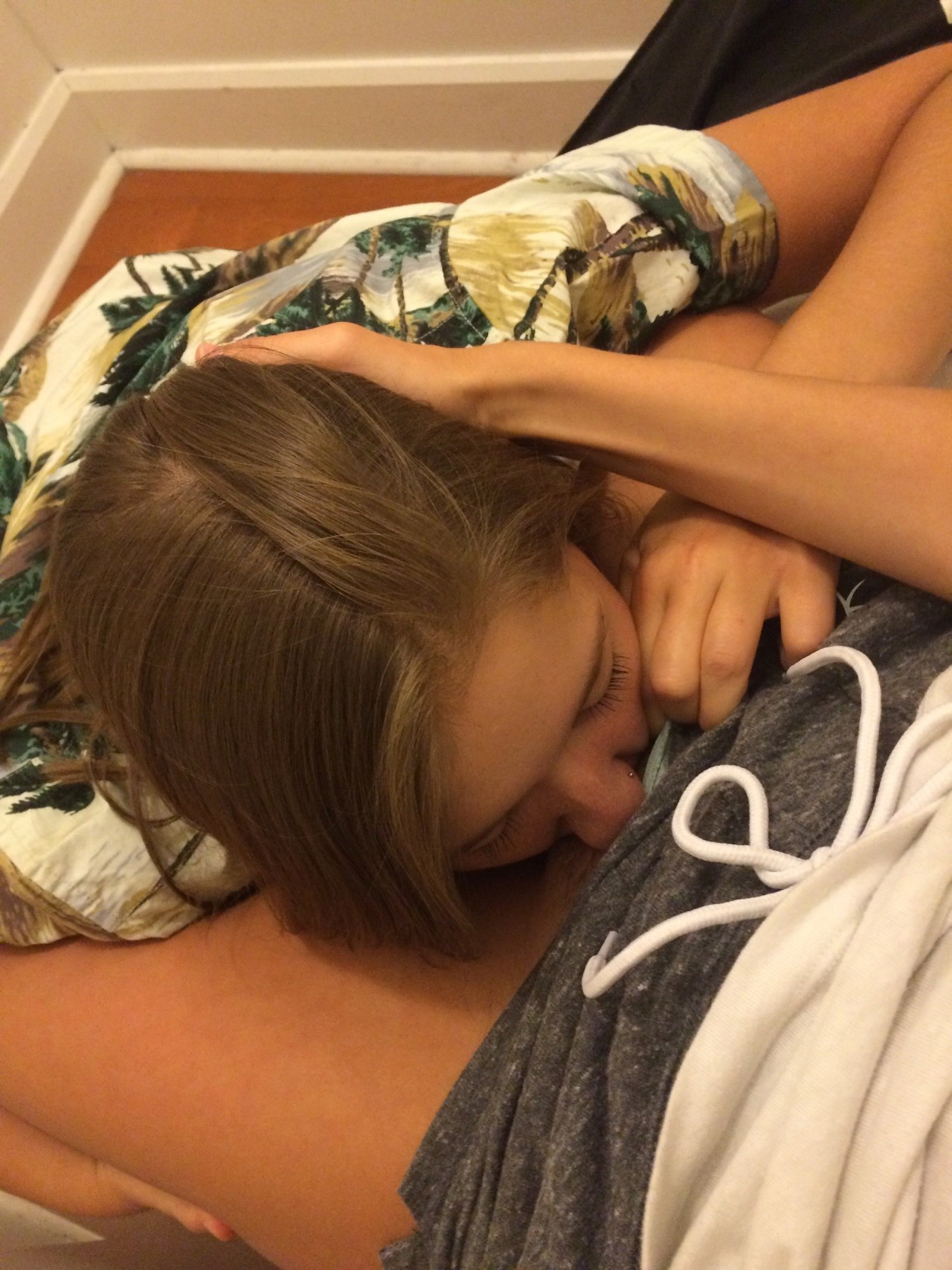 Licking pussy, pulling pants