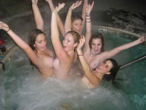 Nude lesbians in wild pool party