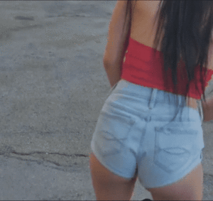 Babe with nice ass bending over in short denim shorts