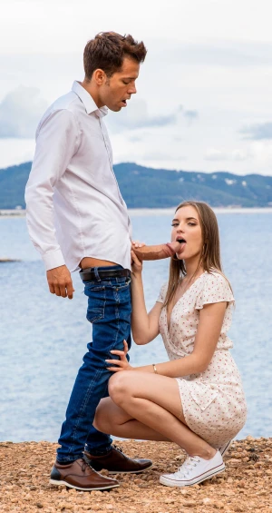Hot teen licks her boyfriend's big fat dick