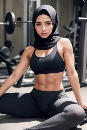 Muslim hijab babe at gym