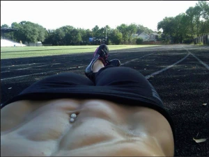 She's working out her abs. I'm working out my forearm.