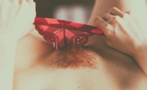 Peeking under her panties